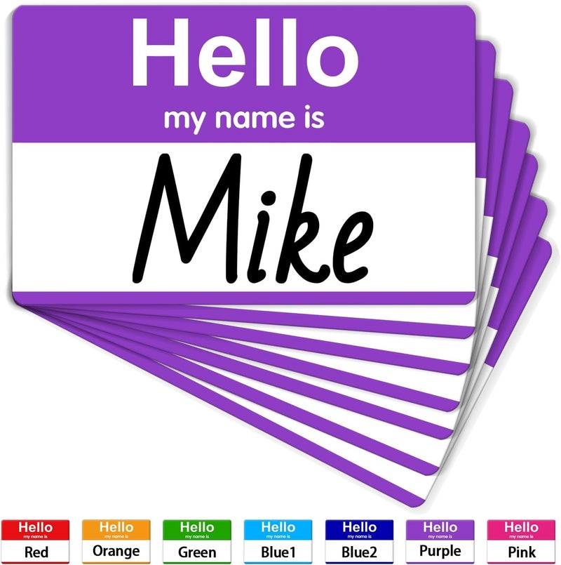 labelon 200 Pcs Name Tags,Hello My Name is Stickers,Purple Name Tag Stickers, Adhesive Name Label for Office,Meeting,School,Teachers and Mailing(3.5" x 2.25") - Image 1